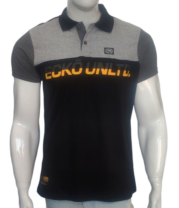 Camisa Polo Ecko Piquet Preta e Cinza